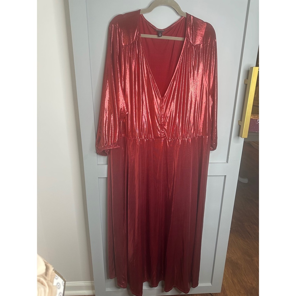 Torrid Red Women's Metallic Knit‎ Empire Waist Maxi Dress Plus Size 4